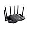 Schwarzer Router mit fünf Antennen. Auf der Oberseite steht ASUS und TUF GAMING.