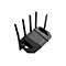 Schwarzer Router mit sechs Antennen, TUF GAMING Schriftzug. ASUS Logo und weißes Logo.