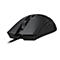 Schwarze Gaming-Maus mit geriffelter Scrollrad und geflochtenem Kabel, auf weißem Hintergrund.