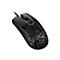 Schwarze Gaming-Maus mit Wabenstruktur und Kabel vor weißem Hintergrund.
