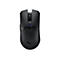 Schwarze Gaming-Maus, Draufsicht. Blaue LED-Beleuchtung am Scrollrad und Logo.