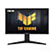 Un moniteur ASUS TUF Gaming noir. Le logo TUF Gaming est affiché en jaune sur l'écran. Le moniteur possède un pied noir.