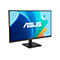 Ein schwarzer ASUS-Monitor, der auf einem weißen Hintergrund steht. Der Monitor zeigt ein blaues Hintergrundbild mit dem ASUS-Logo.