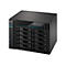 Schwarzer ASUS NAS Server mit Laufwerksschächten und Display. Auf dem Display steht: ASUSOR NAS 192.168.1.12.
