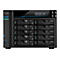 Schwarzes NAS-System mit dem Aufdruck „ASUSTOR NAS 192.168.1.12“ und Leuchtdioden.