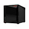 Schwarzer, quaderförmiger Asustor NAS-Speicherserver mit glänzender Front und Status-LEDs.