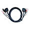 Schwarzes KVM-Kabel mit VGA-, USB- und Audio-Anschlüssen vor weißem Hintergrund.