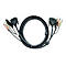 Schwarzes KVM-Kabel mit VGA-Stecker und farbigen 3,5-mm-Klinkensteckern an beiden Enden auf weißem Hintergrund.