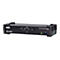 Schwarzer ATEN 4-Port USB3.0 4K HDMI KVMP Switch. Auf der Oberseite befinden sich vier Tasten, Anschlüsse für USB, Audio und HDMI.