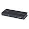 Schwarzer USB-KVM-Switch mit vier AnschlÃ¼ssen. Auf der Oberseite steht ATEN und 4-Port USB KM Switch.