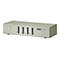 Graue KVM-Switch-Box mit vier Knöpfen. Beschriftet mit ATEN, USB, CS74U und Zahlen 1-4.