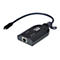 Schwarzer Aten USB-KVM-Adapter mit RJ45-Anschluss und kurzem USB-C-Kabel vor weißem Hintergrund.