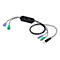 Schwarzer Aten USB-zu-PS/2-Adapter mit farbigen Steckern vor weißem Hintergrund.