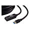 Schwarzes ATEN USB 3.2 Gen1 Typ-A-auf-C-Verlängerungskabel, 20 Meter, aufgerollt mit Anschlussmodul.