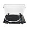 Schwarzer Audio-Technica Plattenspieler AT-LP70XBT mit geöffneter Abdeckung auf weißem Hintergrund.