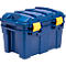 Blaue Kunststoff Werkzeugbox mit gelben Verschlüssen.
