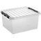 Aufbewahrungsbox Sunware Q-LINE, Verschlussclips, transparent, stapelbar, 36L, L 500 x B 400 x H 260 mm, grau