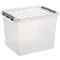 Aufbewahrungsbox Sunware Q-LINE, Verschlussclips, transparent, stapelbar, 52 l, L 500 x B 400 x H 380 mm, grau