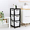 Aufbewahrungsturm BRISEN, mit Rollen, 3 x 16 Liter, bis 30 kg, beidseitig entnehmbare Schubladen, Recyclingkunststoff, BPA-frei, L 300 x B 366 x H 770 mm, weiss