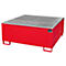 Auffangwanne BAUER AW 1000/PE mit Gitterrost, 1000 l IBC, B 1475 x T 1475 x H 625 mm, rot