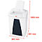 White shredder with blue insert, HSM logo, dimensions provided.