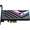 AVerMedia Capture Card GC575 mit grauer Abdeckung, RGB-Lichtleiste und PCIe-Anschluss auf weißem Hintergrund.