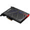 Schwarze AVerMedia Live Gamer Duo Capture-Card mit geometrischem Lüftungsgitter und roter LED-Beleuchtung.