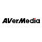 Das schwarze AVerMedia Logo auf weißem Hintergrund mit einem kleinen roten Quadrat über dem i.