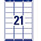 Sheet of 21 rectangular labels, blue borders, with large blue number 21 in the center.
