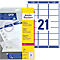 A package of address labels labeled "ultragrip" and "AVERY Zweckform", next to a sheet of 21 labels.
