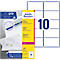 A pack of Avery Zweckform address labels next to a sheet of 10 labels.
