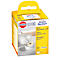 Yellow packaging with white roll labels. Inscription: Avery Zweckform. Labels with print and product information.