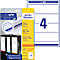 A package of Avery Zweckform folder labels, next to it a sheet with 4 labels. The package says: ultragrip, folder labels, 4.