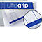 Blue banner with "ultragrip" lettering, next to a detail of a textured surface.