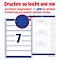 Labels with the number 7, detail of the ultragrip surface in blue, text: Printing so easy as never before.
