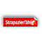 Rotes rechteckiges Label mit der weißen Aufschrift "Strapazierfähig".
