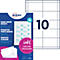 Avery Namensschild-Einlagen auf einem A4-Bogen mit Perforation und Online-Designer-Hinweis.