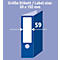 Blue file folder with white label and the number "59". At the top: "Label size: 59 x 192 mm".