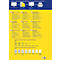 Yellow and blue informational sheet with label examples and design process illustrations.