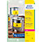 Three silver metal cans with yellow warning labels, next to a yellow product label with text and logo.