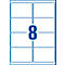 Sheet with eight rectangular stickers outlined in blue. A blue "8" in the middle.