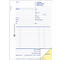 Blue form for order, delivery note and invoice with many fields and tables. Yellow border on the bottom right.