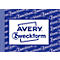 Avery Zweckform logo: White lettering on a blue background. The logo shows the word Avery in blue lettering, with Zweckform underneath in blue.