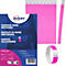 Emballage produit pour bracelets d'identification roses indéchirables en Tyvek Avery avec visuel du produit.