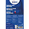 Emballage bleu pour bracelets en papier Tyvek rouge Avery avec logo et informations produit.