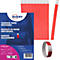 Avery Einlassbänder in Rot aus reißfestem Tyvek-Material, einzeln und im Bogen inklusive Produktverpackung.