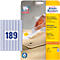 A person is peeling a label from a sheet. In the foreground: Label sheet with the number 189, right: Avery Zweckform product packaging.
