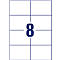 A white label featuring eight rectangular fields with a large blue '8' in the center.