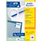 Package of Avery Zweckform labels. Product information and pictured labels on a blue background. Texts in German, English and French.