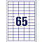 Sheet with 65 boxes, number 65 in blue font in the middle.